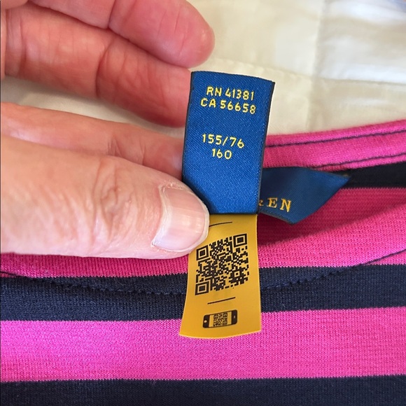 Polo Ralph Lauren Girls Fuchsia and Navy Striped Ponte Dress Size XL(16) - Picture 6 of 8